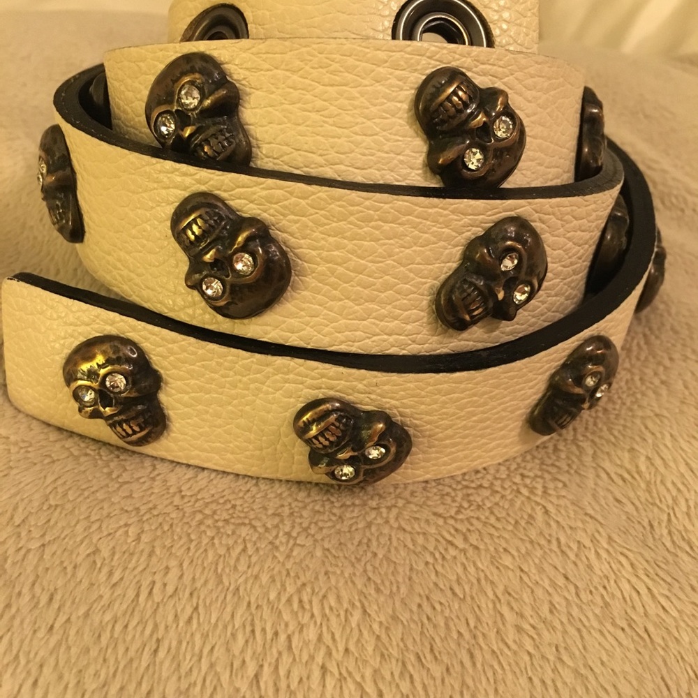 Ronald Pineau Cream Skull Belt - Small
